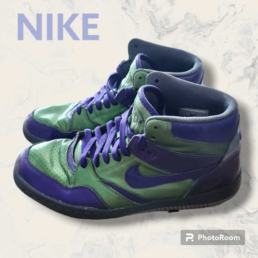 💎Custom Painted Nike Dunk High Top Sneakers Green Purple Size 9.5 EUC